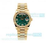 RA Factory Swiss 2834 Rolex Day-Date 36MM Yellow Gold Malachite Green Replica Watch 